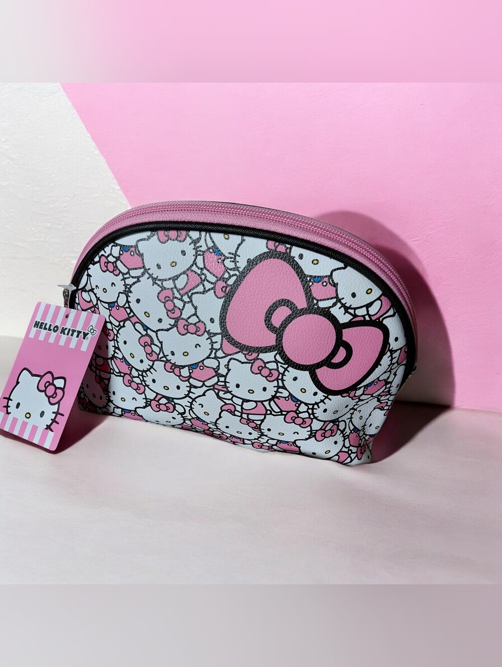Hello Kitty Pink & White Bow Pattern Cosmetic Pouch - Kids Accessories